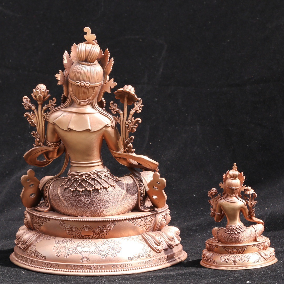 Pure Copper Green Tara Buddha Statue Tibetan Buddha Statue Red Copper Casting Religion Buddha Ornament - 图片 4