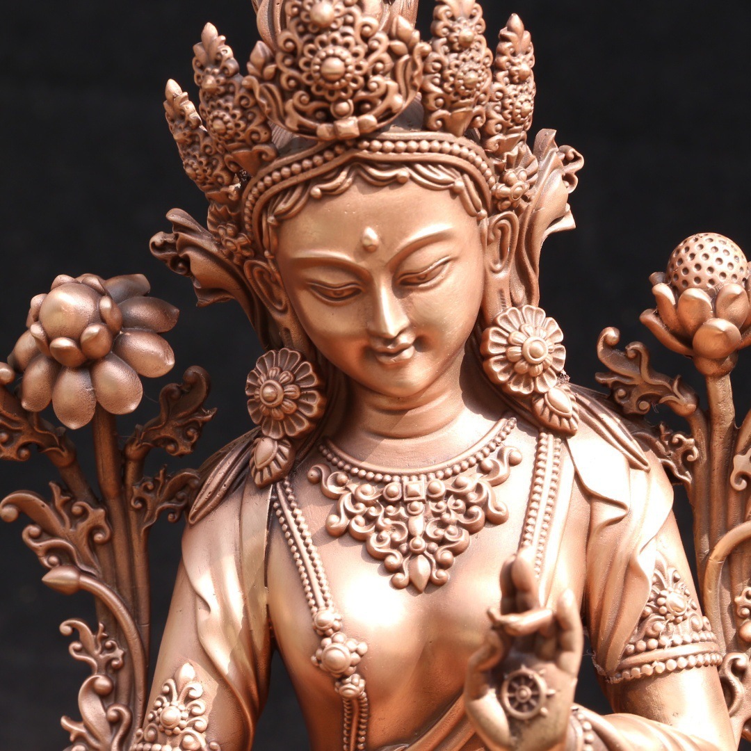 Pure Copper Green Tara Buddha Statue Tibetan Buddha Statue Red Copper Casting Religion Buddha Ornament - 图片 6