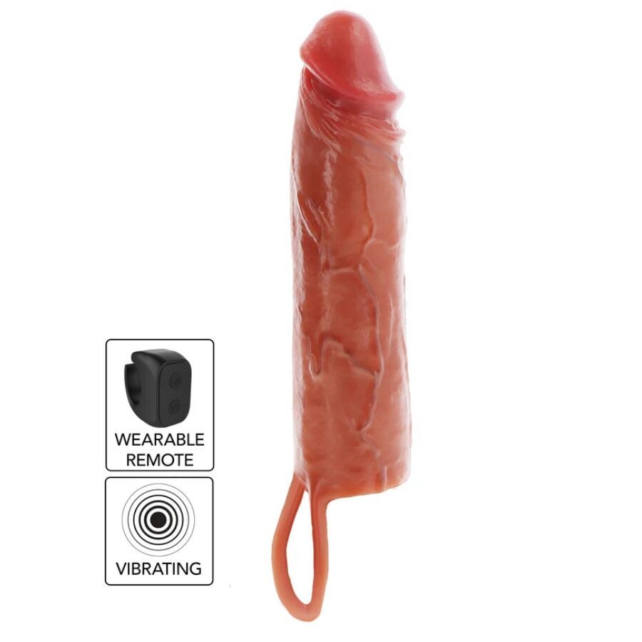 HYDRATED SKIN SILICONE VIBRATING PENIS SLEEVE CARAMEL 20 CM