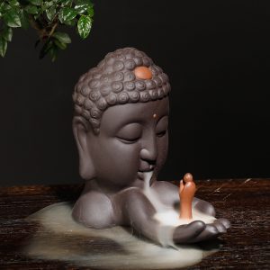 Purple Sand Sandalwood Backflow Incense Burner Decoration Creativity Ask Buddha Zen Meaning Buddha Head Handicraft Backflow Incense Burner Decoration