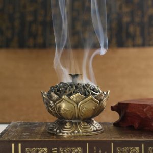 Chinese Buddha Alloy Incense Burner Lotus Flower Incense Holder Handmade Censer for Buddhist Home Office Decoration