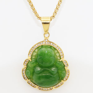 NEW Imperial Green Jades Buddha Inlaid Rhinestone Pendant 1PCS