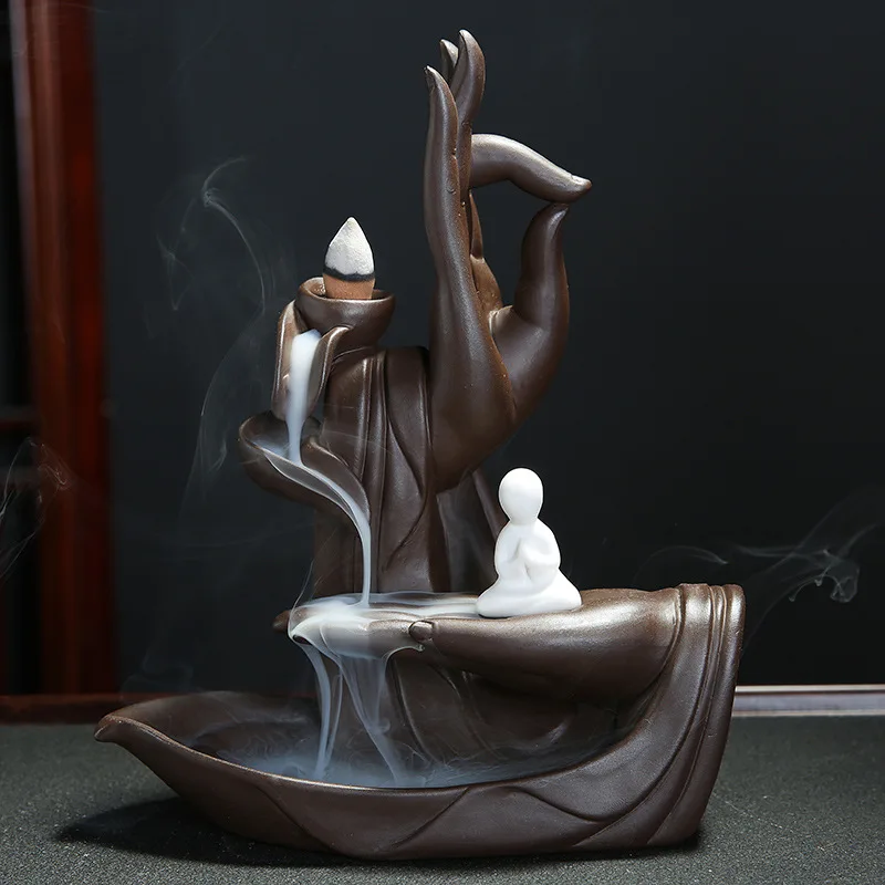 Traditional Buddha Hand Incense Burner Flower Lotus Smoke Waterfall Backflow Incense Burner Elegant Lotus Incense Holder Crafts