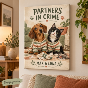 Partners in Crime - Personalized Two Pet Canvas — design preview