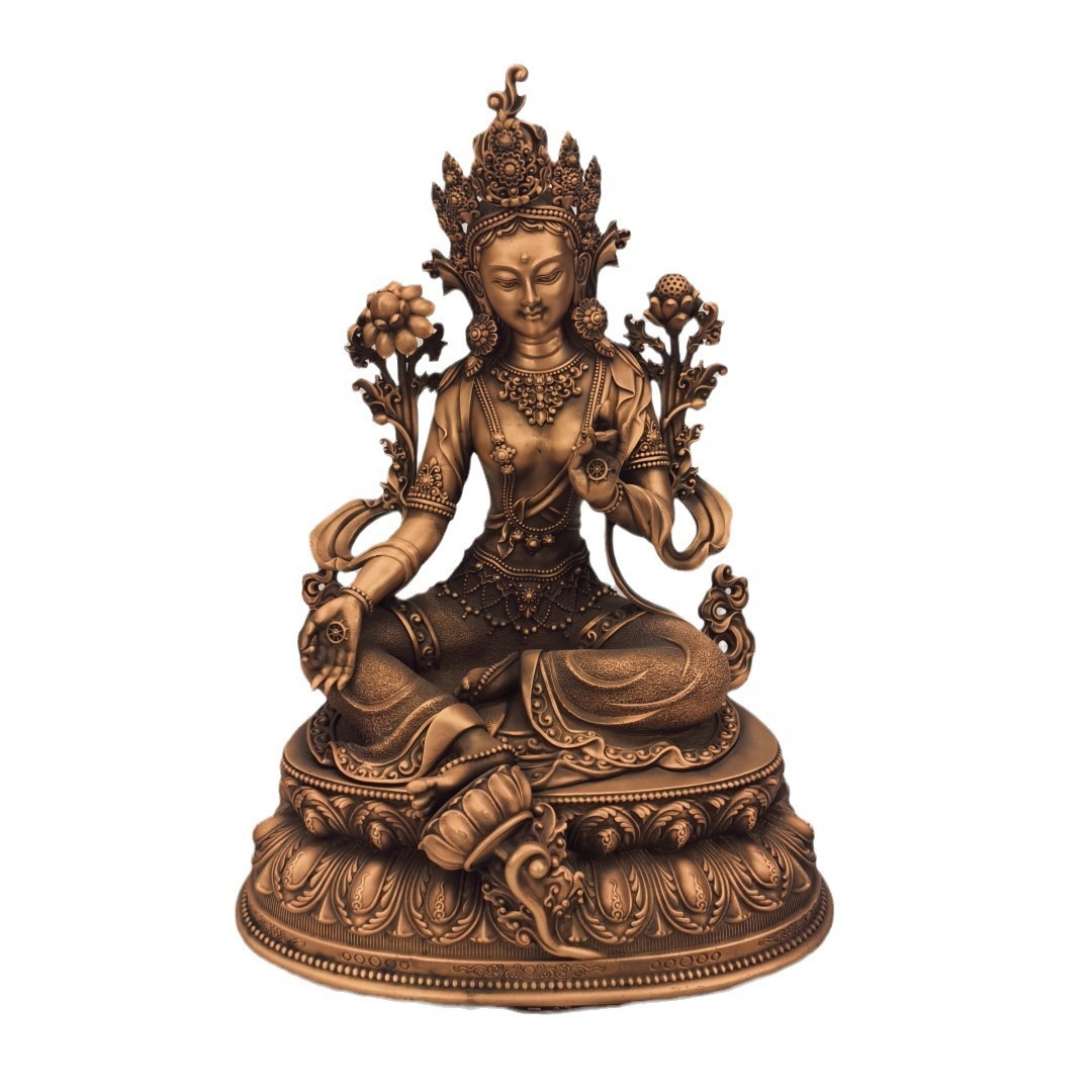Pure Copper Green Tara Buddha Statue Tibetan Buddha Statue Red Copper Casting Religion Buddha Ornament - 图片 2