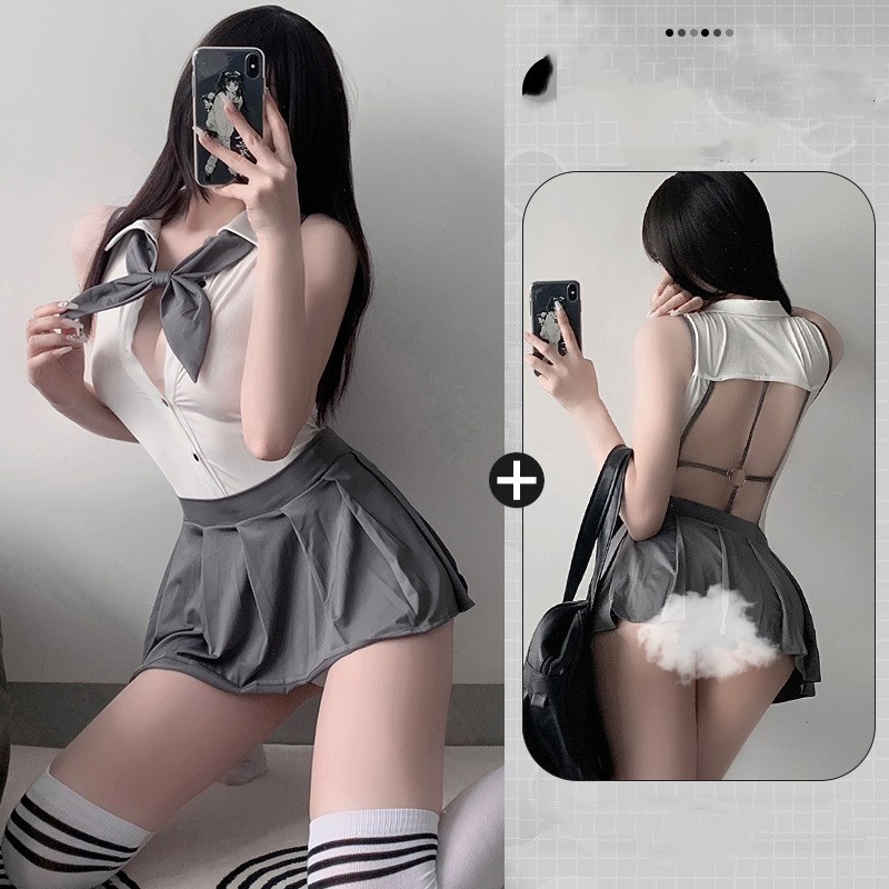 Ultra Short Backless Pure Desire Schoolgirl Student Uniform Temptation Role-playing Suit — image 3